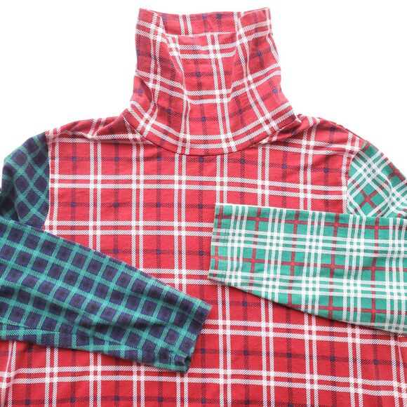 Lands' End Tops - Lands End Plaid Turtleneck Womens L 14-16 Red Green Colorblock Lightweight